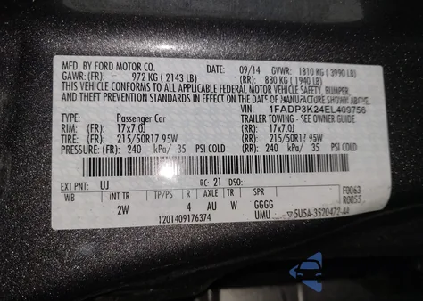 2014 Ford Focus Se from USA, damaged, VIN 1FADP3K24EL409756
